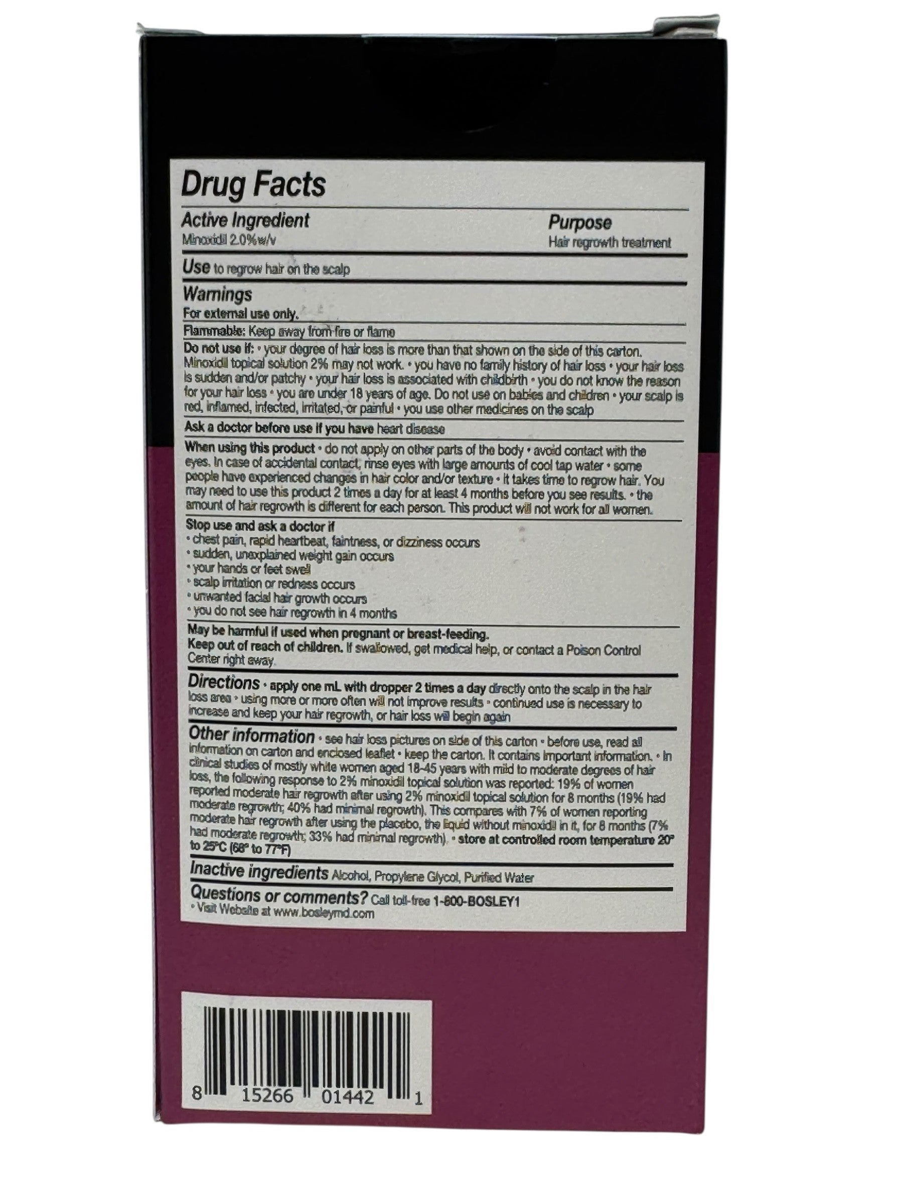 Bosley WOMAN 2% Minoxidil Topical Solution One Month Supply 2 Oz Exp Date 01/27
