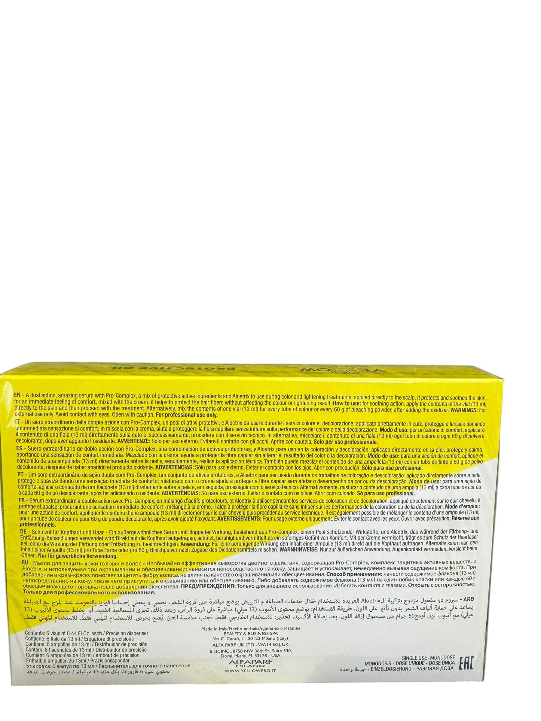 AlfaParf Yellow Protective Oil - 6 Vials x 13 ml. - Scalp and Fiber Protector