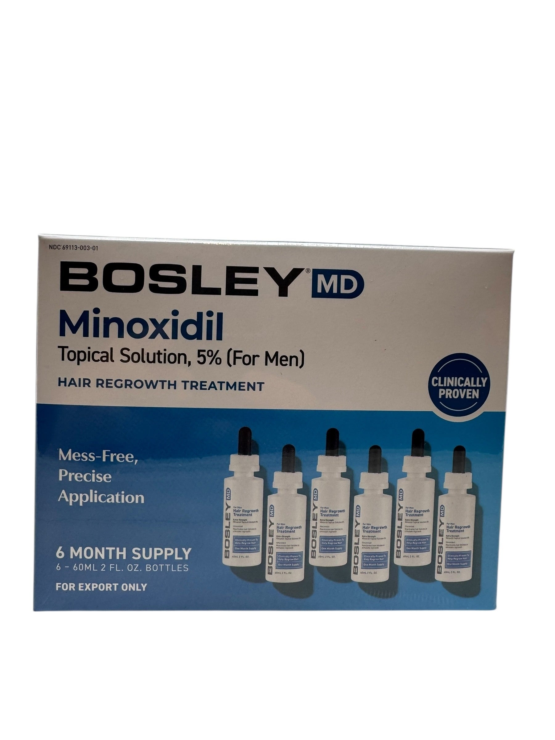 Bosley MD Hair Regrowth Treatment Minoxidil Solution 5% for Men - SIX Months Supply DROPPER